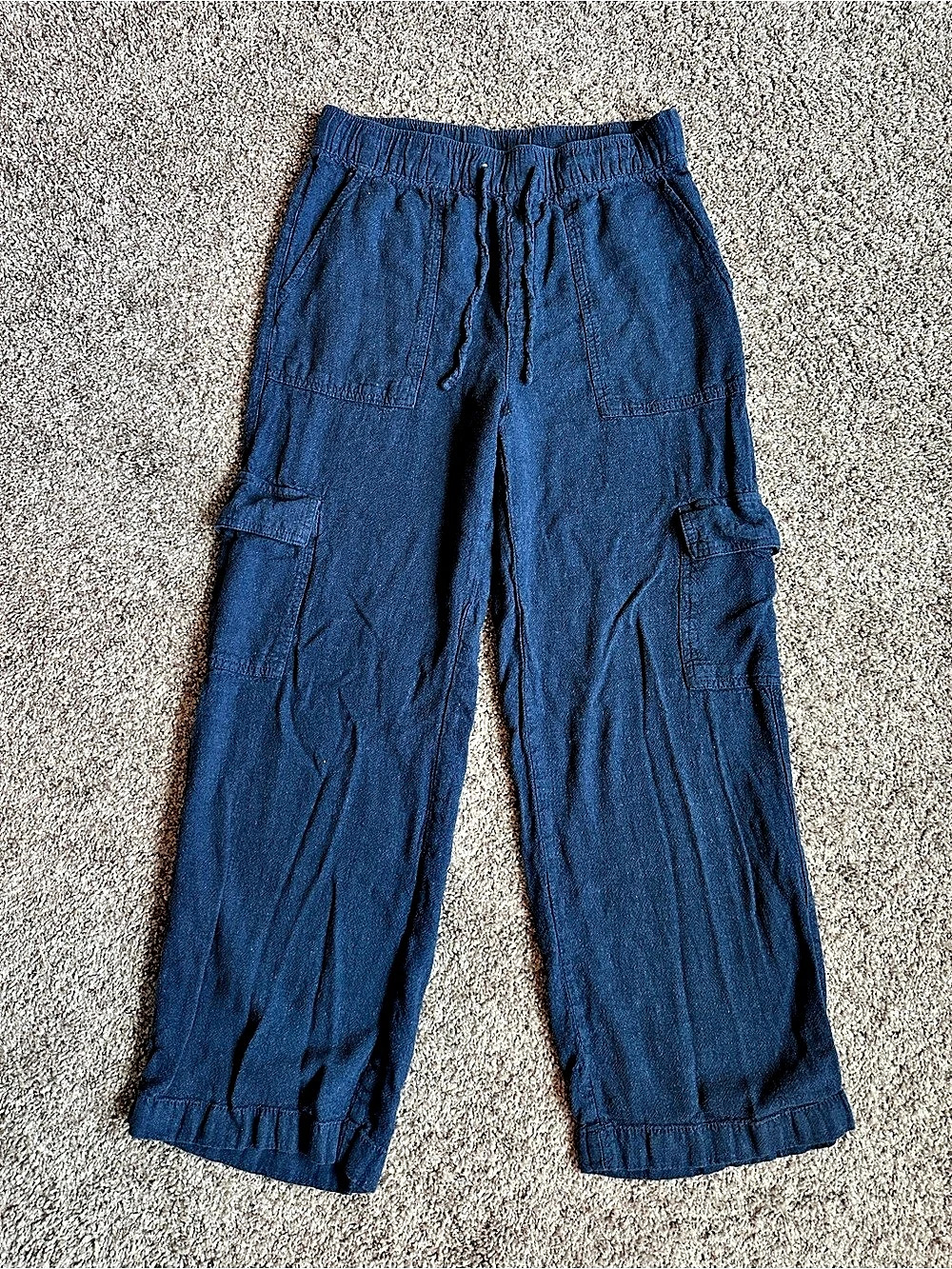Gap Navy Linen Blend Cargo Pants S | Coastal Utility Relaxed Wide Leg